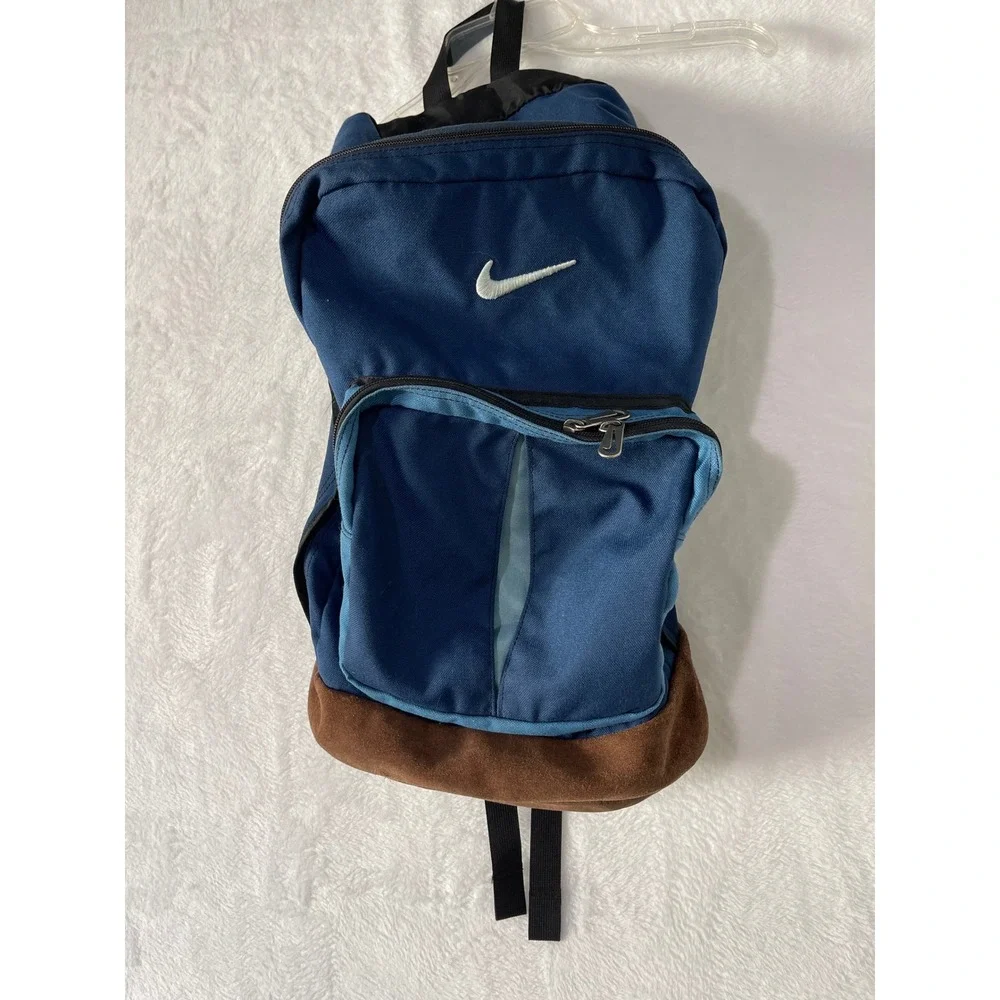 Nike Vintage Backpack Navy Blue Suede Bottom Embroidered Swoosh Y2K School Bag